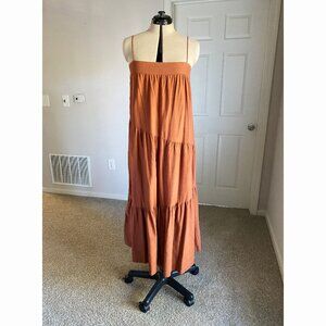 Abercrombie & Fitch Linen Blend Asymmetrical Tiered Brown Maxi Dress Size M